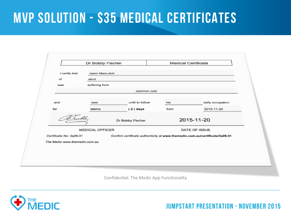 An original signed medical certificate example from The Medic's 2015 presentation